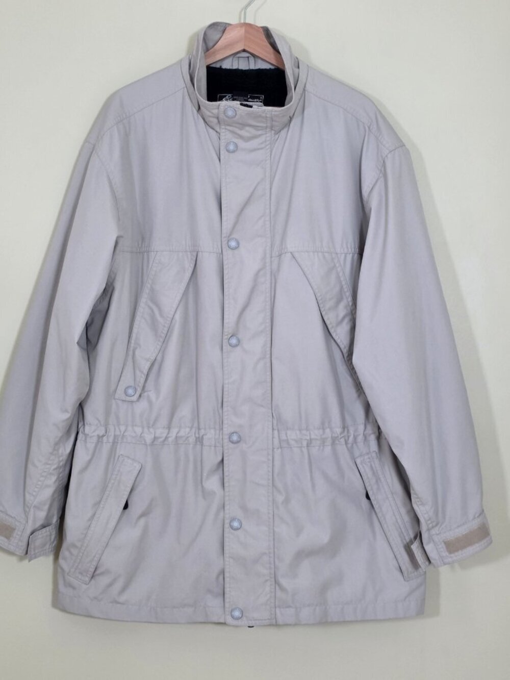 Vtg Eddie Bauer Field Jacket Men L Beige LS Grandpa Outdoor Heritage Lined FLAWS